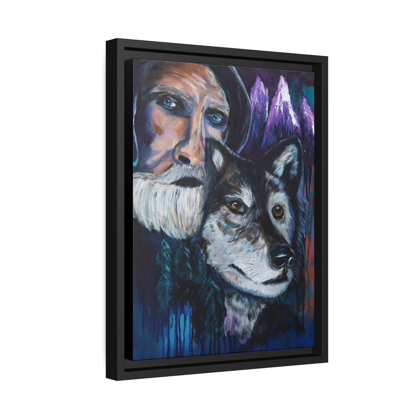 Wolf and Grey Canvas Print with Black Frame