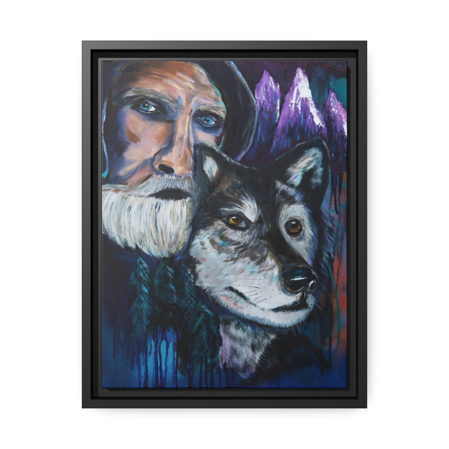 Wolf and Grey Canvas Print with Black Frame